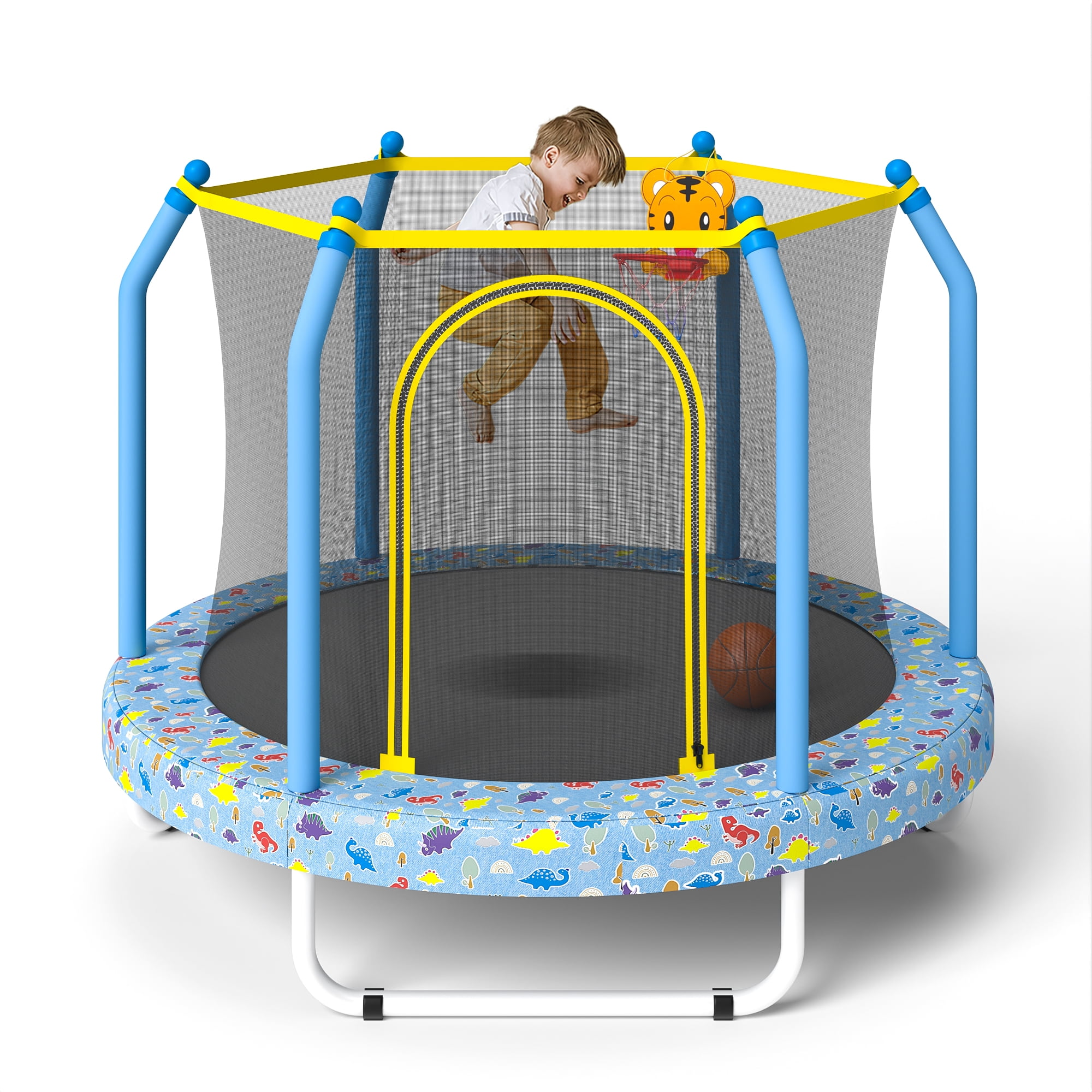 55'' Blue Round Kids' Trampoline with Enclosure Net