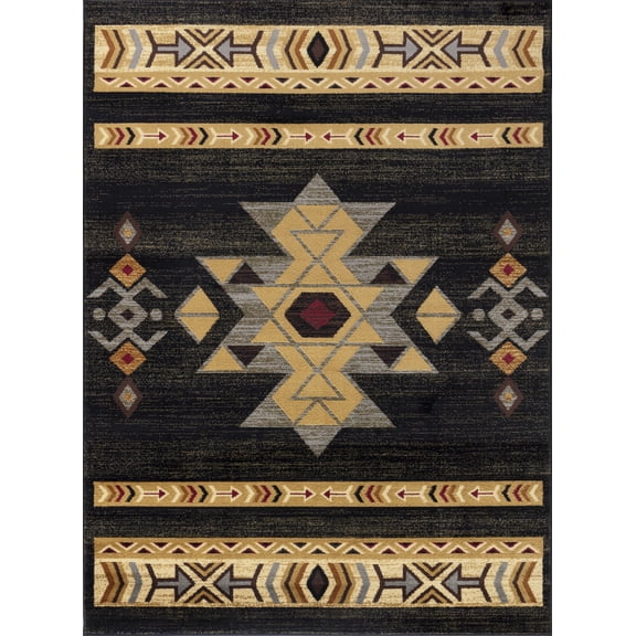 Yoneston 7' x 10' Southwest Design Accent Area Rug for Living Room, Retro Rug with Soft & Non-Slip for Bedroom Dining Room Decoration, Black
