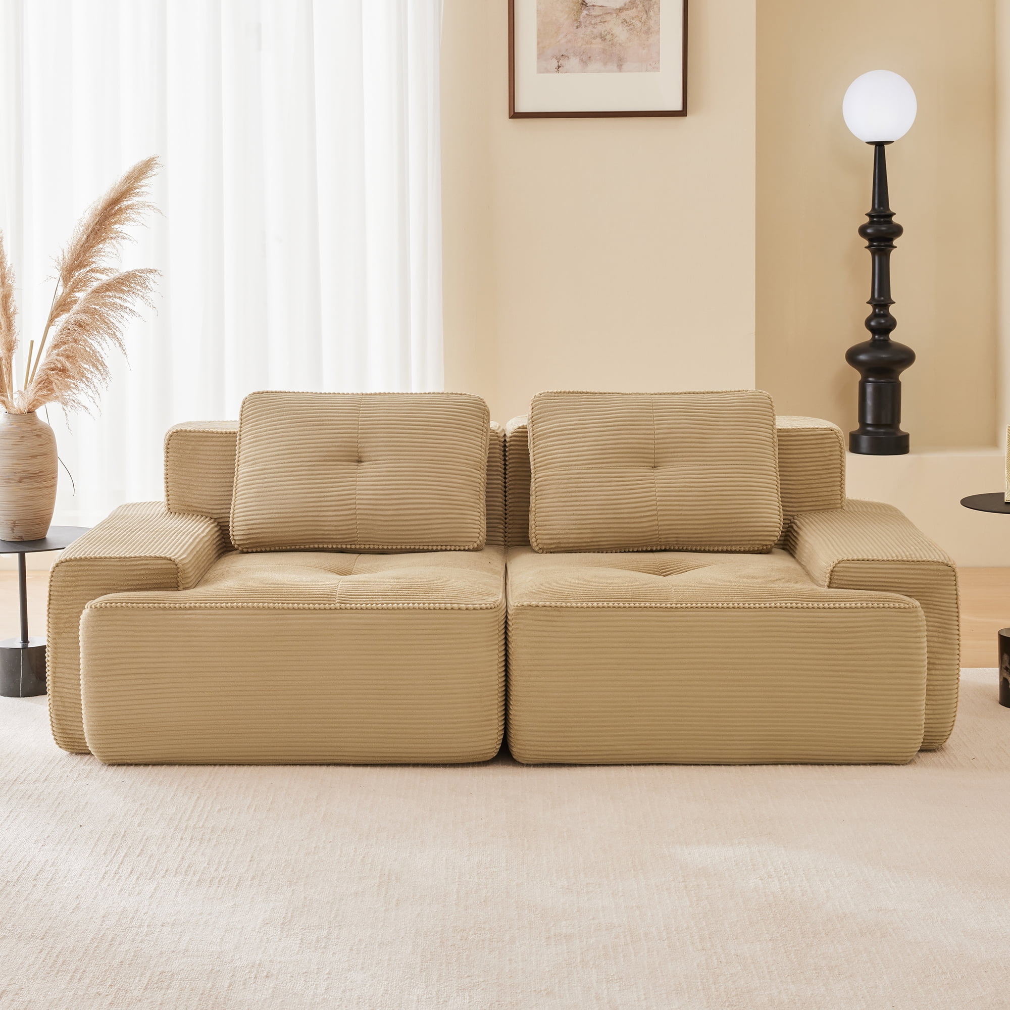 Yoneston 82" Modular Sectional Sofa 2 Seater Couch with Cushions, No Assembly Corduroy Loveseat Sofa for Living Room Bedroom Apartment, Camel