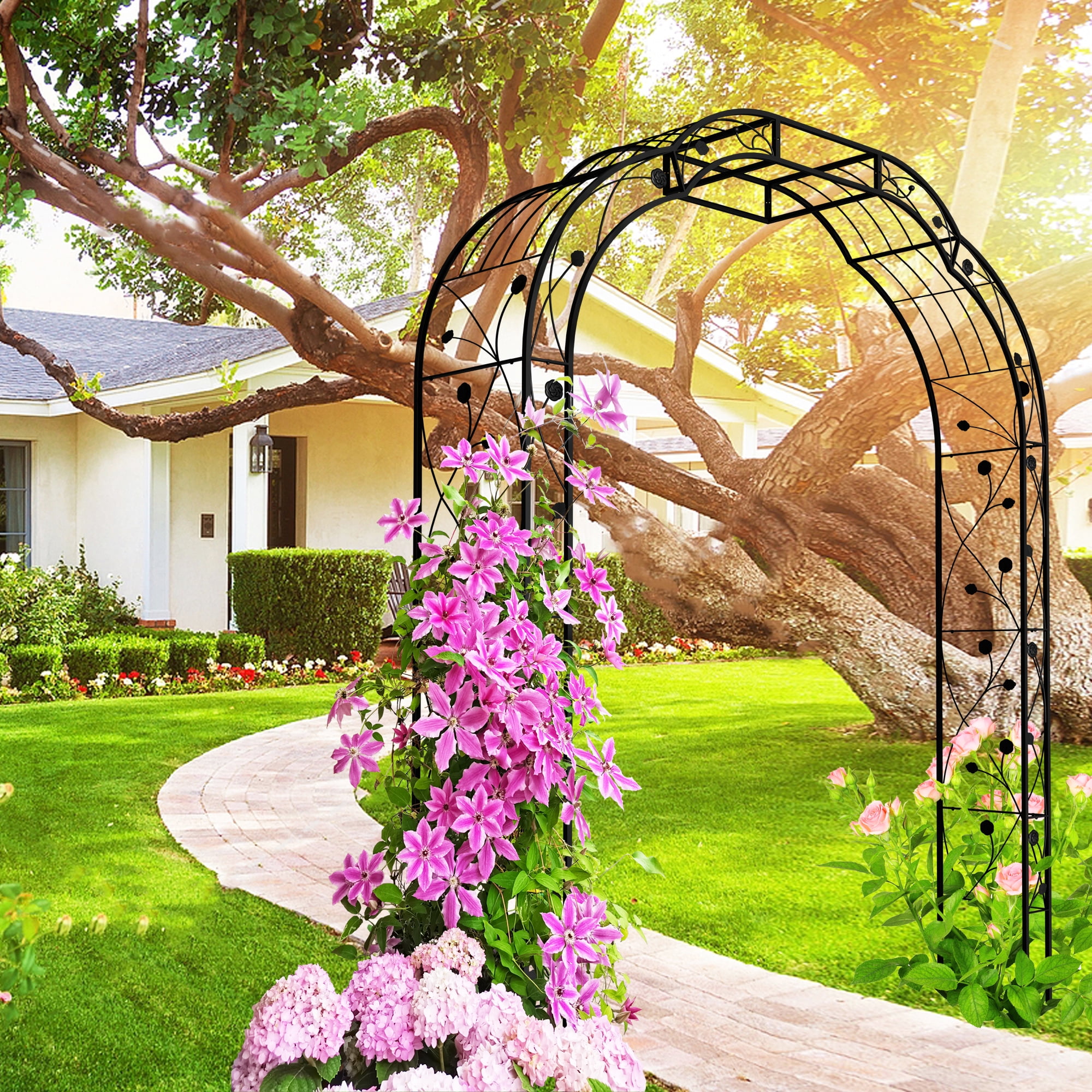 Yoneston 98.4"H Metal Garden Arch Trellis, Garden Arbor Trellis Support Rose Arch for Outdoor Plant Climbing or Wedding Decor, Black