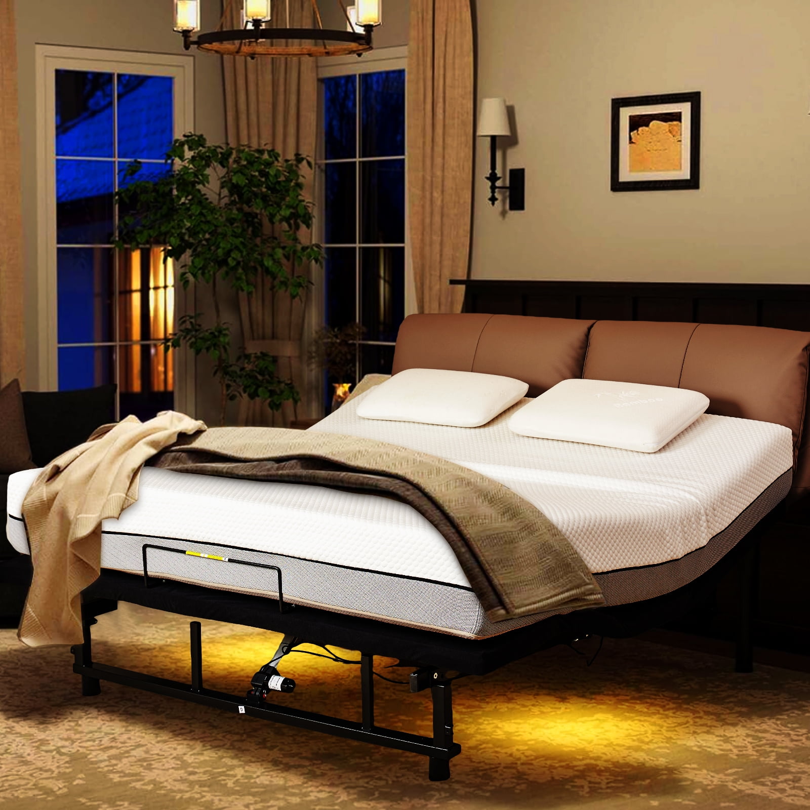 Yoneston Adjustable Bed Base Frame with Head & Foot Incline, LED and USB Ports,Queen Size Wireless Remote Control Ergonomic Electric Bed Frame Zero Gravity Quiet Motor, Black