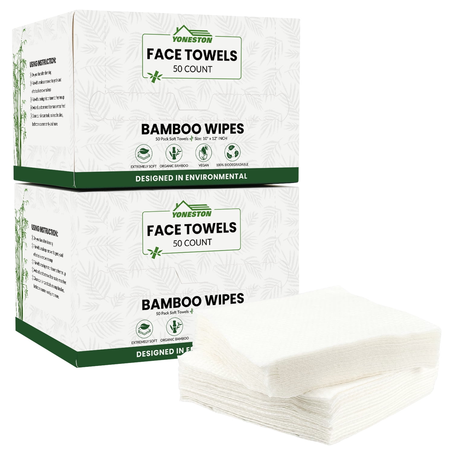 Yoneston Disposable Face Towels, 10" x 12" Biodegradable Large Face Skin Clean Washcloth for Sensitive Skin, Makeup Remover, Facial Cleansing, Nursing, Travel, 100 Count (2 Pack)