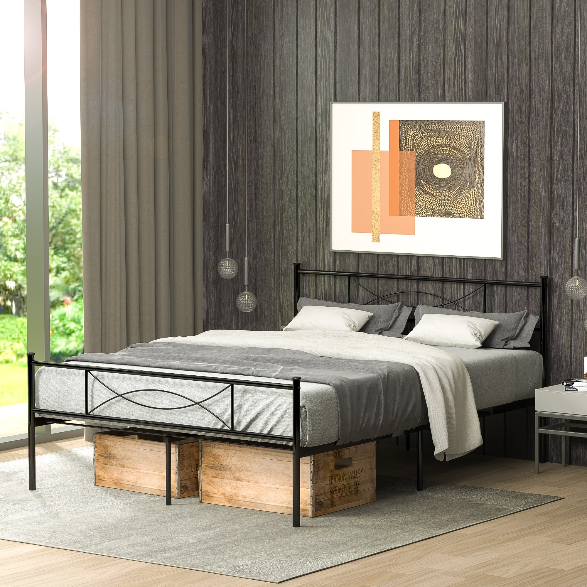 Yoneston Easy Set-up Premium Full Size Metal Platform Bed, Black