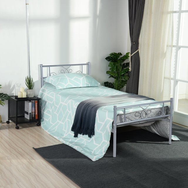 Yoneston Easy Setup Premium Metal Bed Frame Platform Box Spring Replacement with Headboard and