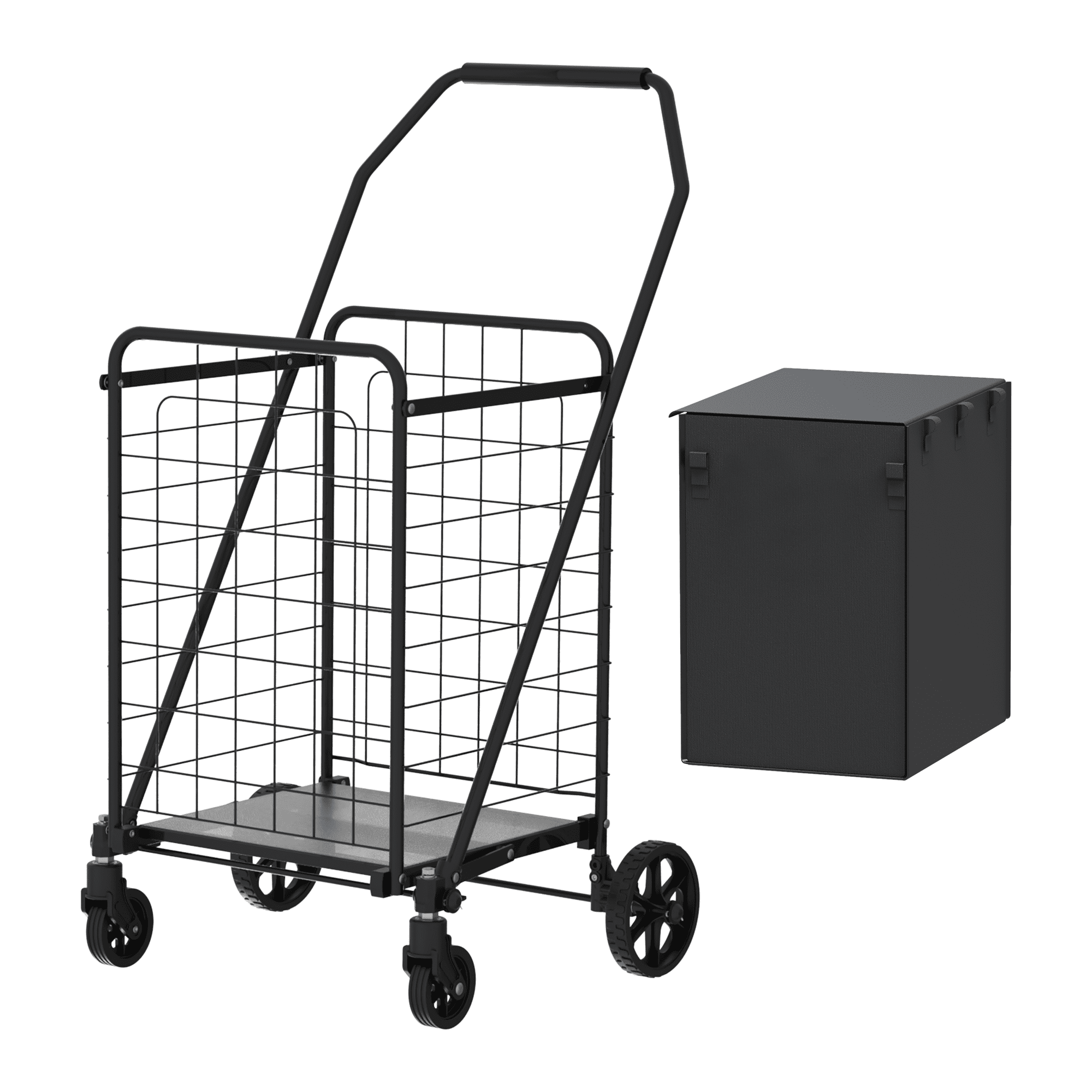 Yoneston Folding Shopping Cart, Supports up to 150 lbs, Heavy Duty Grocery Cart with Waterproof Oxford Cloth Lining for Shopping, Grocery, Outdoor, Black