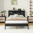 thumbnail image 1 of Yoneston Full Size Bed Frame with Storage Headboard, Metal Platform Bed for Charging Station & Bookcase Storage, No Box Spring Needed, Easy Assembly, Black, 1 of 7