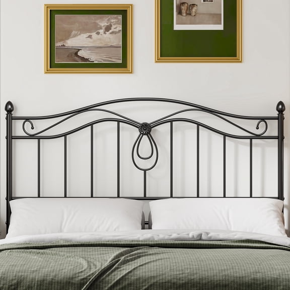 Yoneston Full Size Metal Headboard, Vintage Iron Headboard with Adjustable Height for Full Beds, Black