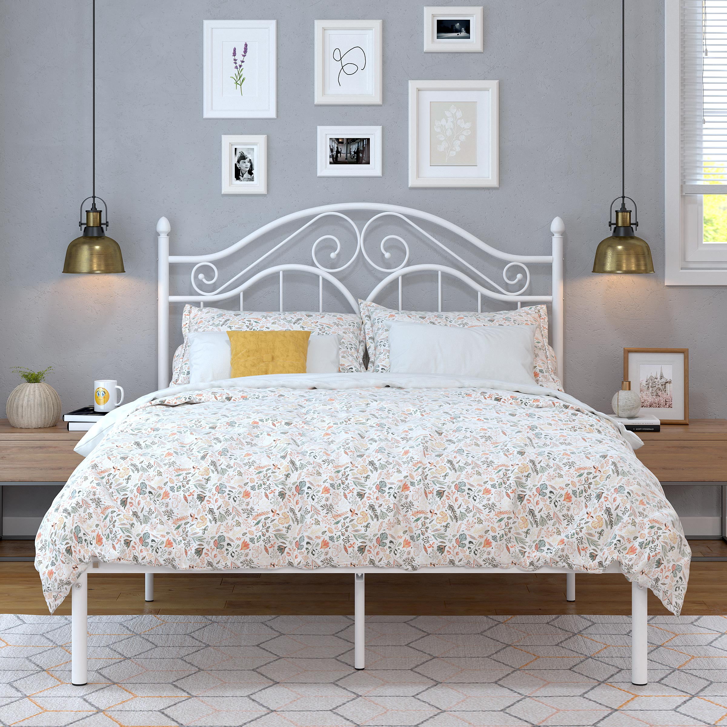 Yoneston Full Size Metal Platform Bed Frame with Vintage Yoneston Full Size Metal Platform Bed Frame with Vintage