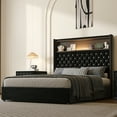 thumbnail image 1 of Yoneston Full Upholstered Platform Bed Frame with 52" High Tufted Storage Shelf Headboard, Charging Station & Night Light, No Box Spring Needed, Black, 1 of 13