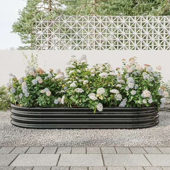 Yoneston Galvanized Raised Garden Beds 88.99" x 44.68" x 11.42" Large Oval Metal Garden Beds Galvanized Steel Planter Box for Vegetables Flowers Herbs Outdoor, Black