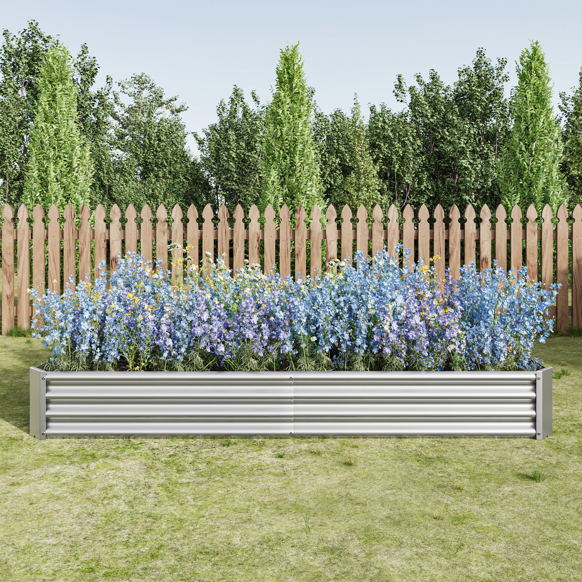 Yoneston Galvanized Raised Garden Beds Kit 7.6x3.7x0.98ft Rectangle Metal Garden Beds Galvanized Steel Planter Box for Vegetables Flowers Herbs Outdoor, Silver