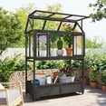 thumbnail image 1 of Yoneston Garden Wood Portable Cold Frame with Movable Wheels Mini Greenhouse with Openable Roof and Storage Box, Black, 1 of 7