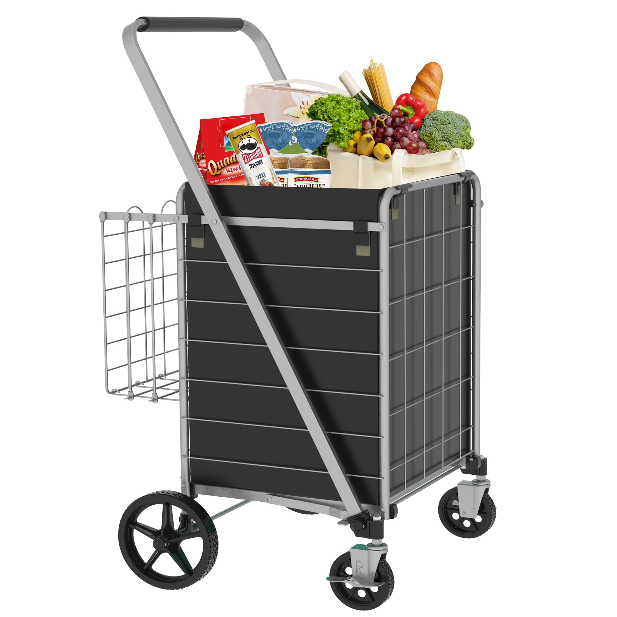 Yoneston Heavy Duty Shopping Cart with Wheels & Side Basket, 340 LBS ...