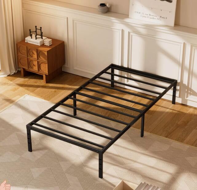 Yoneston Heavy Duty Twin Size 16" Kids Metal Platform Bed Frame with Under-Bed Storage No Box Spring Required, Black