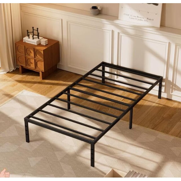 Yoneston Heavy Duty Twin Size 16" Kids Metal Platform Bed Frame with Under-Bed Storage No Box Spring Required, Black