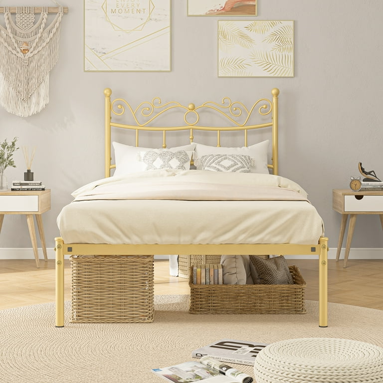 Gold metal double bed discount
