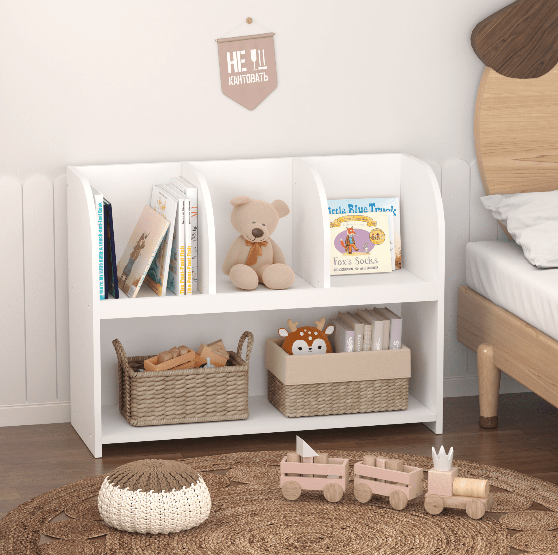 Yoneston Kids Storage Cabinet with 4 Compartments, Toy Storage Organizer Montessori Bookshelf for Children's Room Playroom Nursery, White