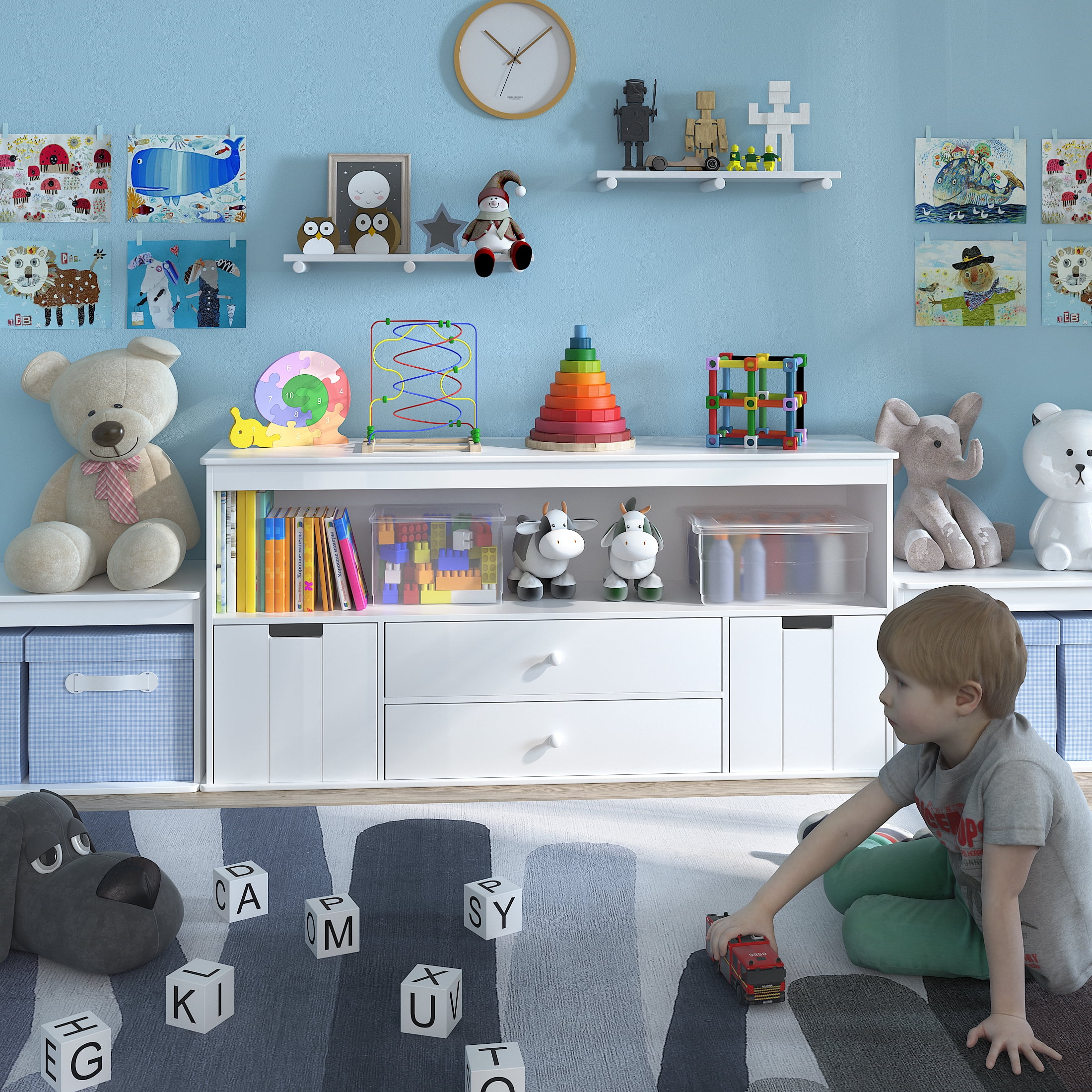 9-Cubby Kids Bookshelf Toy Storage Organizer - White Wooden Bookcase For Playroom, Nursery & Kids Room