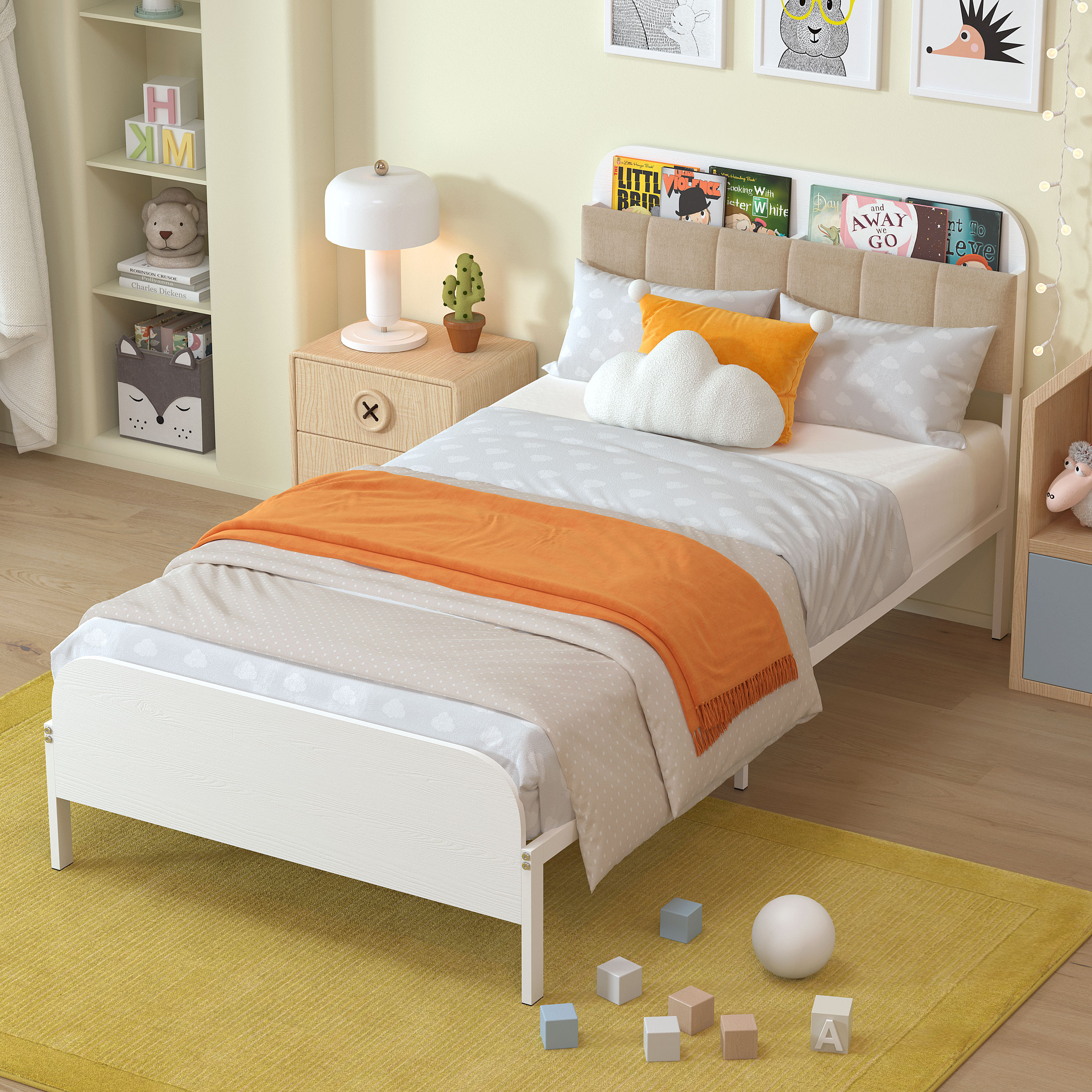 NE Kids Caspian Wood Bookcase Twin Bed with Storage Unit in Gray