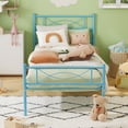thumbnail image 1 of Yoneston Kids Twin Size Metal Platform Bed Frame Single Bed with Bowknot Headboards for Boys Bedroom Furniture – Light Blue, 1 of 12