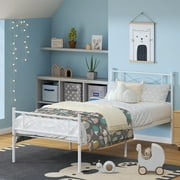 Yoneston Kids Twin Size Metal Platform Bed Frame with Bowknot Headboards Easy Assembly Mattress Not Included, White