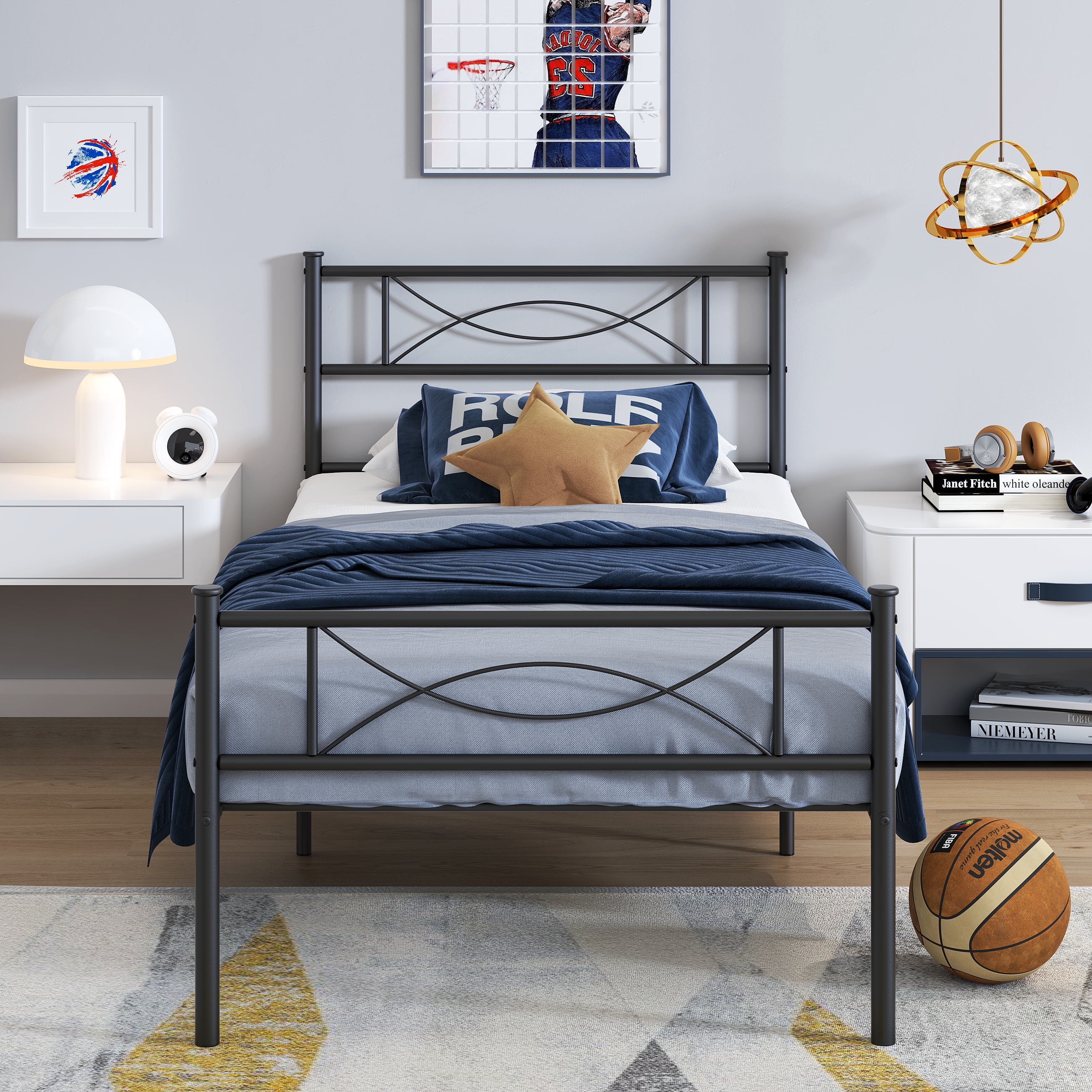 Yoneston Kids Twin Size Metal Platform Bed with Bowknot Headboards Easy Assembly (Mattress Not Included), Black Yoneston Kids Twin Size Metal Platform Bed with Bowknot Headboards Easy Assembly (Mattress Not Included), Black