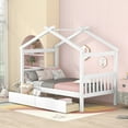 thumbnail image 1 of Yoneston Kids Twin Size Wooden House Bed with Drawers Storage, Low Floor Bed Frame for Toddlers Teens Girls Boys, White, 1 of 8