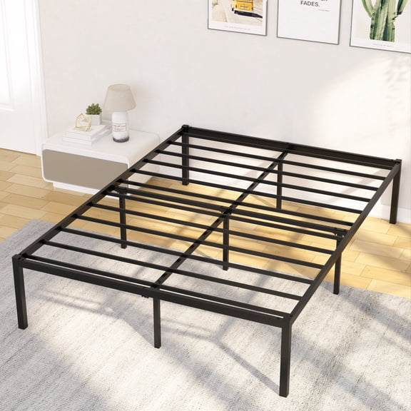 Yoneston King Size Heavy Duty Metal Platform Bed Frame with Storage, No Box Spring, Black