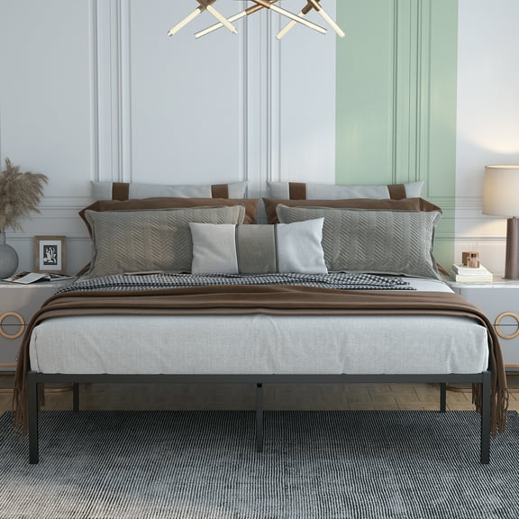 Yoneston King Size Metal Bed Frame No Box Spring 18 Inch High with Storage