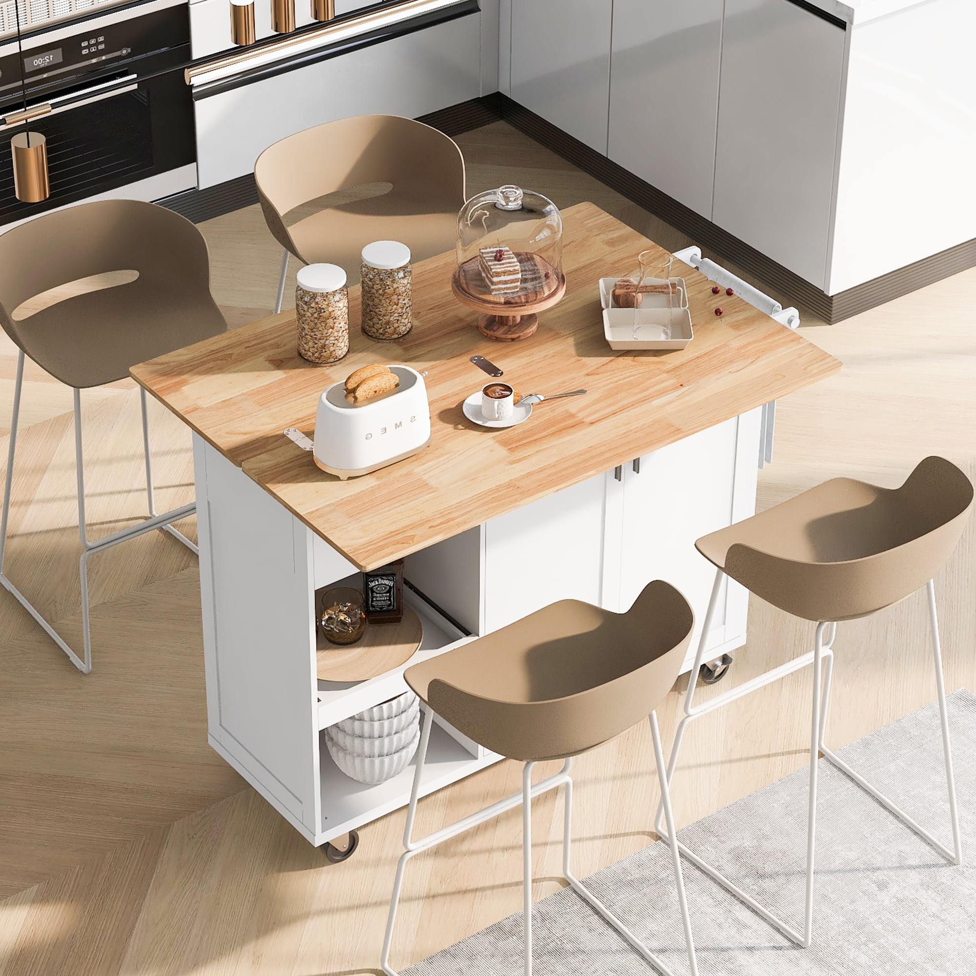 Yoneston Kitchen Island with Foldable Counter Top, Rolling Kitchen Cart ...
