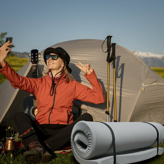 Yoneston Memory Foam Camping Mattress Pad, Portable Roller Sleeping Pad for RV Car Tent Camping SUV Outdoor Cot Mattress, Gray 75"x38"x4"