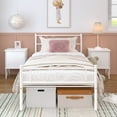 thumbnail image 1 of Yoneston Metal Platform Bed Frame Twin Size Single Bed frame with Wave Headboard & Footboard for Adult Bedroom Furniture, White, 1 of 8