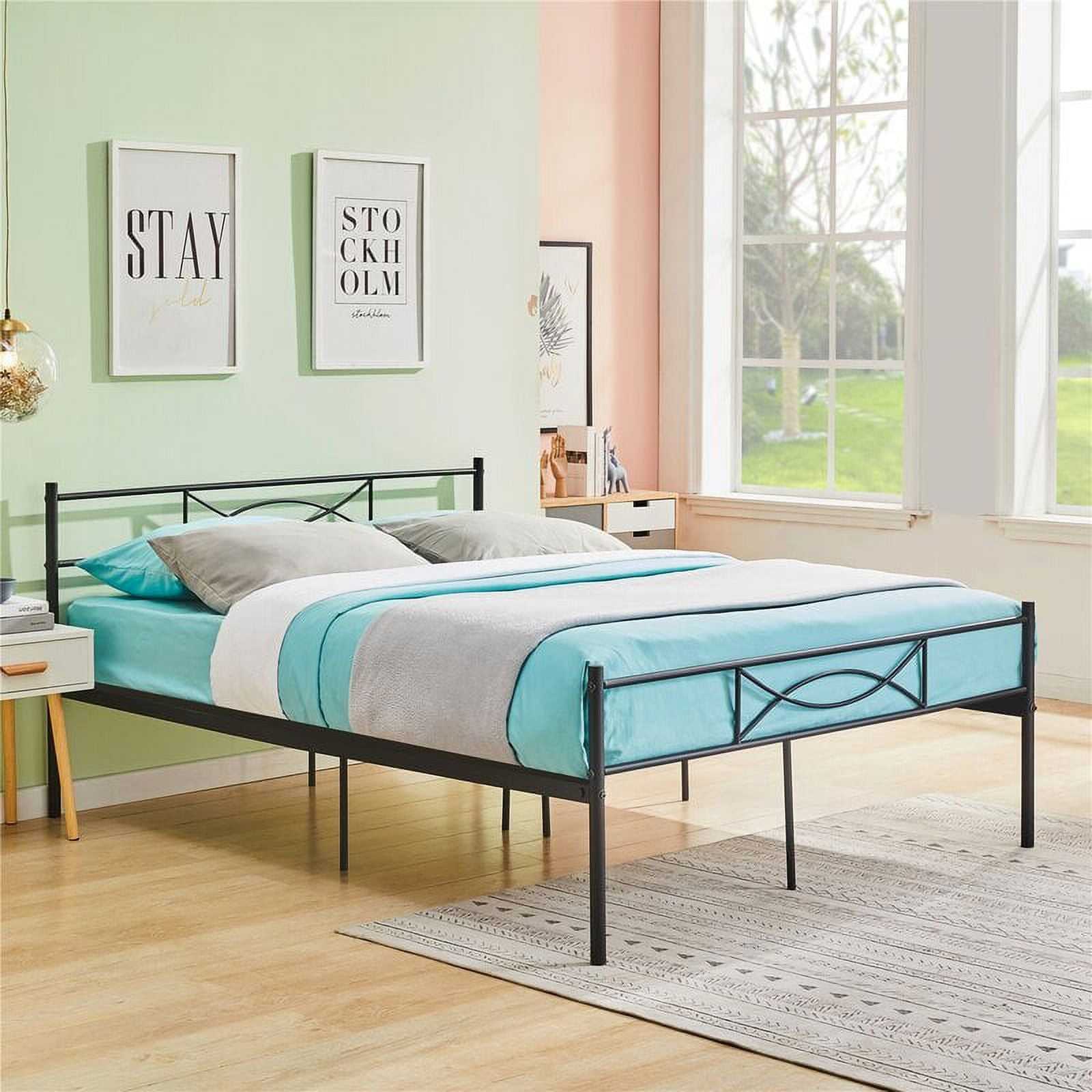 Yoneston Metal Queen Platform Bed Frame with Bowknot Headboard & Footboard, Black