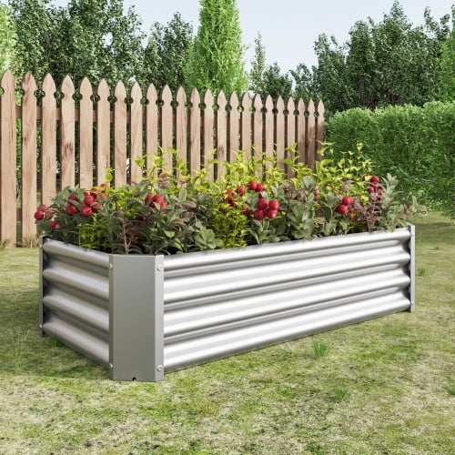 Yoneston Metal Raised Garden Bed, Rectangle Raised Planter 4x2x1Ft for Flowers Plants Vegetables Herb, Silver