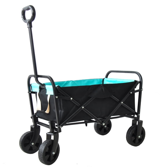 Yoneston Mini Folding Wagon Cart, Multipurpose Collapsible Utility Wagon for Beach Camping Picnic Garden Grocery Shopping, Black+Blue