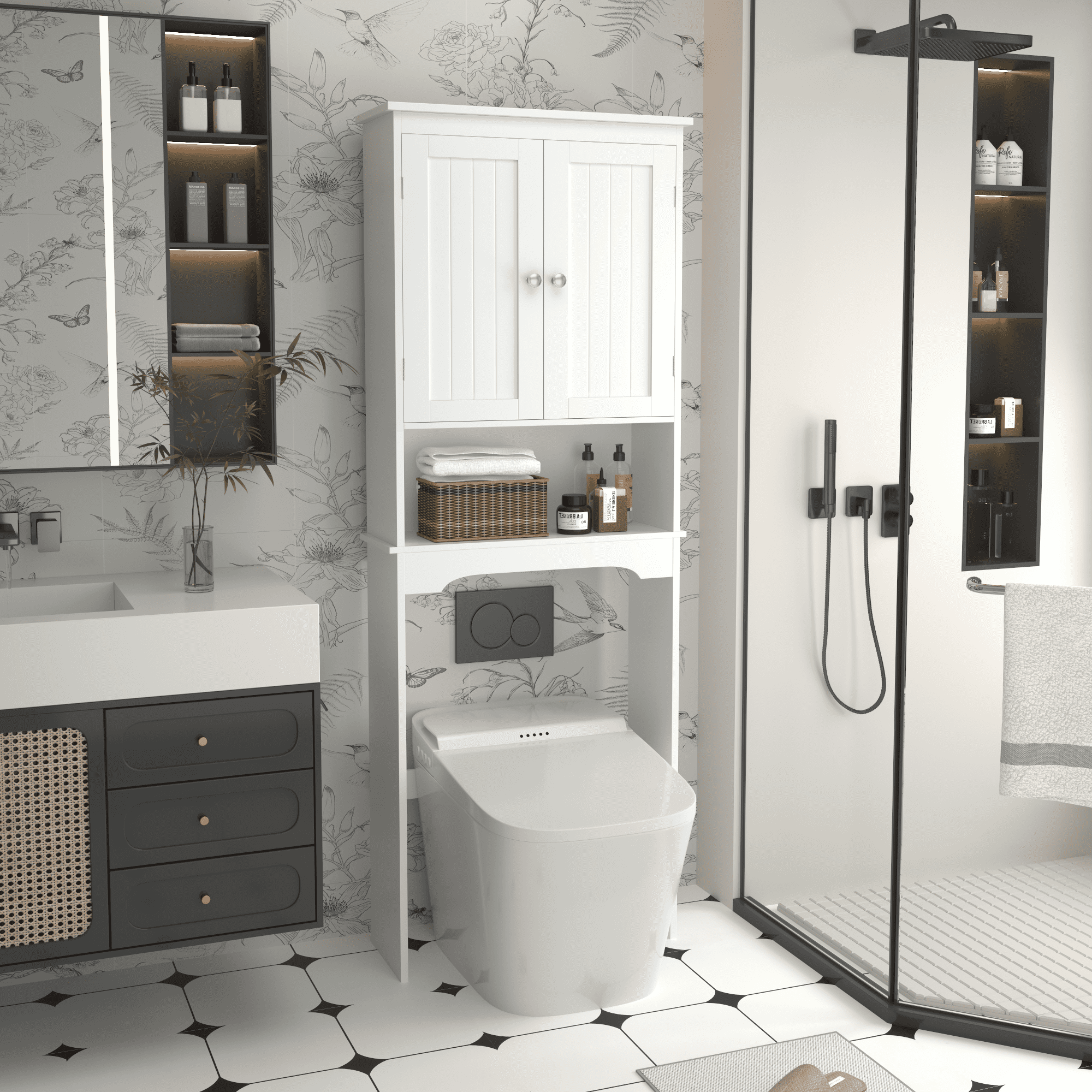 Yoneston Over The Toilet Storage with Adjustable Shelves, Wood