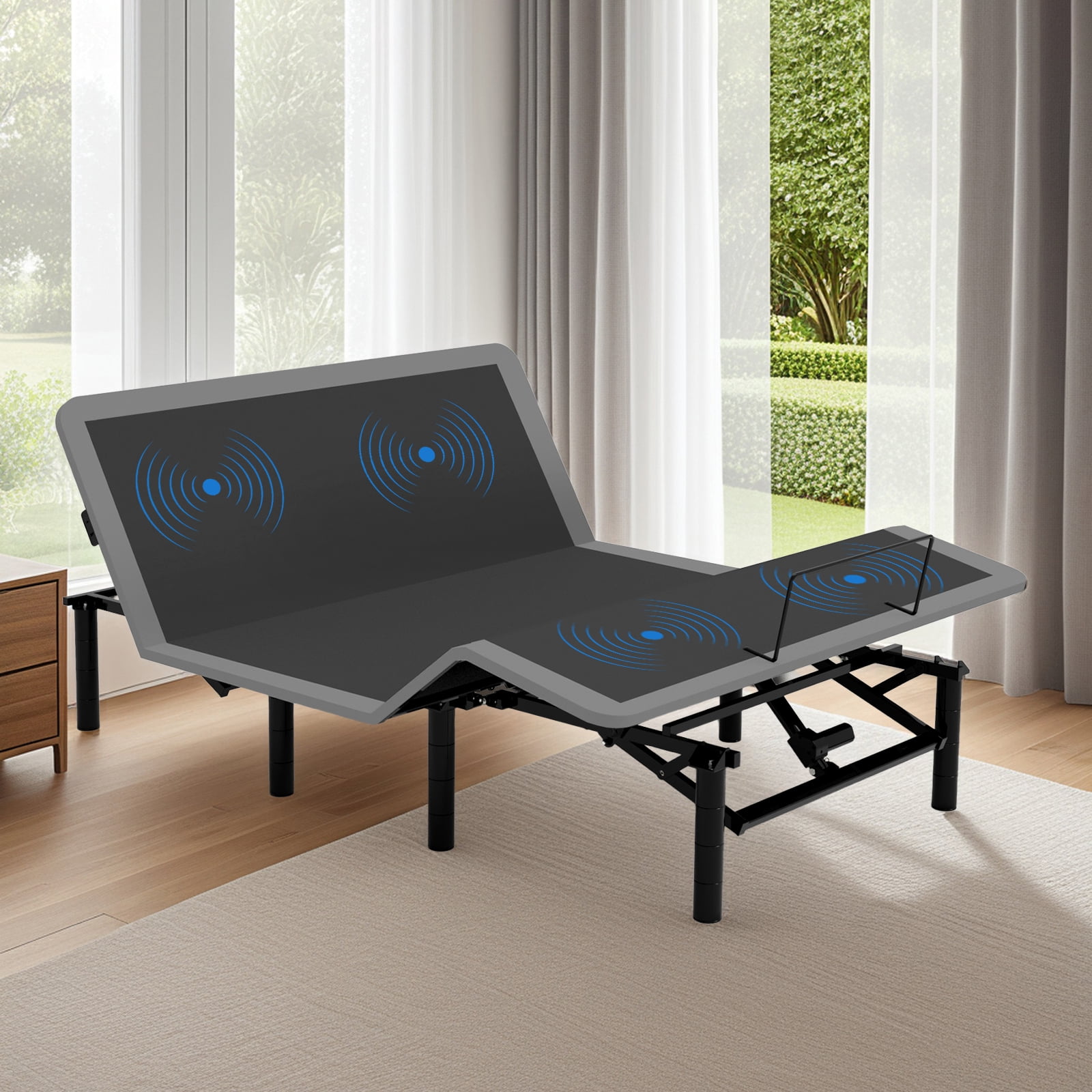 Yoneston Queen Size Adjustable Bed Base Frame with Head & Foot Incline, Massage, Wireless Remote, 0 Zero Gravity, LED Nightlight & USB Ports, Anti-Snore, Black