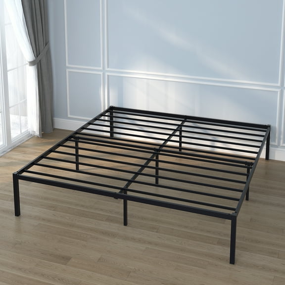 Yoneston Queen Size Metal Bed Frame 18" High Platfrom Beds Frames with Storage, Black