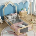 thumbnail image 1 of Yoneston Twin Kids Floor Bed House Headboard Platform Bed Frame with Fence and Door for Girls Boys, Natural, 1 of 8