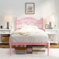 thumbnail image 1 of Yoneston Twin Kids Metal Platform Bed Frame with Vintage Headboard, Sturdy Steel Slat Mattress Foundation with 11" Under-Bed Storage, Pink, 1 of 9