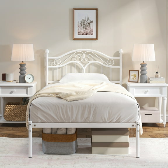 Yoneston Vintage Headboard Kids Standard Metal Bed Frames, Twin Size
