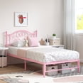 thumbnail image 1 of Yoneston Twin Metal Platform Bed Frame with Victorian Style Flower Heart Headboard, Heavy Duty Steel Slat Mattress Foundation for Kids Boys Girls, Pink, 1 of 12
