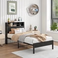 thumbnail image 1 of Yoneston Twin Size Bed Frame with Storage Headboard, Sturdy Metal Platform Bed with Charging Station & Bookcase Storage, Black, 1 of 6