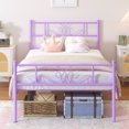 thumbnail image 1 of Yoneston Twin Size Girl's Metal Platform Bed Frame with Headboard, 12.7" Single Bed Frame for Kids, Teens Bedroom Furniture, Purple, 1 of 9