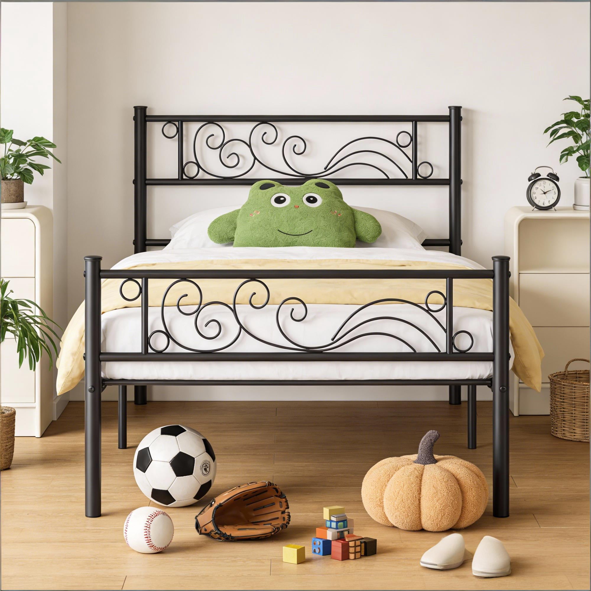 Yoneston Twin Size Metal Platform Bed Frame With Headboard and Footboard, Black