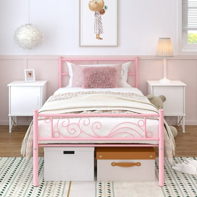 Yoneston Twin Size Metal Platform Bed Frame for Girls Kids Single Bed