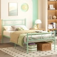 thumbnail image 1 of Yoneston Twin Size Metal Platform Bed Frame with Headboard, 12.7” Single Bed Frame for Kids, Teens, Adult Bedroom Furniture, Mint Green, 1 of 5
