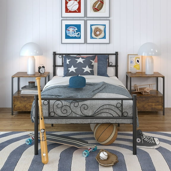 Yoneston Twin Size Metal Platform Bed Frame with Headboard Footboard for Boys Kids Adults, Black