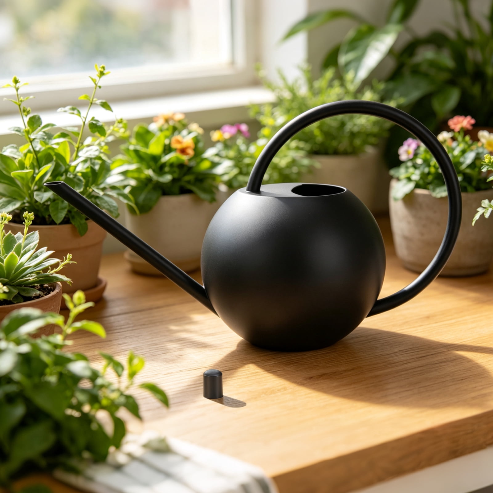 Yoneston Watering Can with Long Spout for Indoor Outdoor Plants, 35oz/1000ml Metal Stainless Steel Pot Removable Spray Spout for House Plants Bonsai Garden Flower, Black