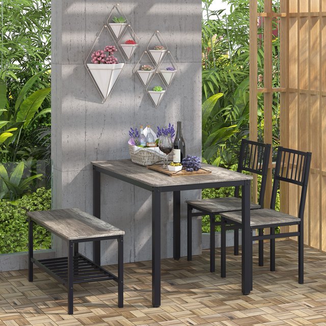 Yoneston Wood Dining Table Set for 4 with Bench and 2 Chairs